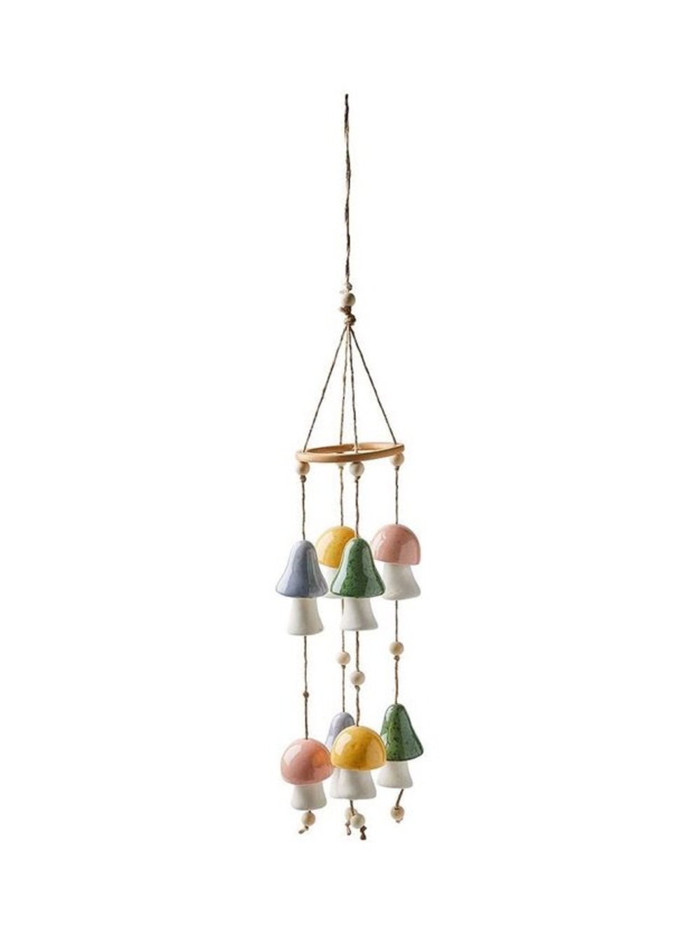Ceramic Mushrooms Windchime 33" Springtime Cottagecore Boho Chic